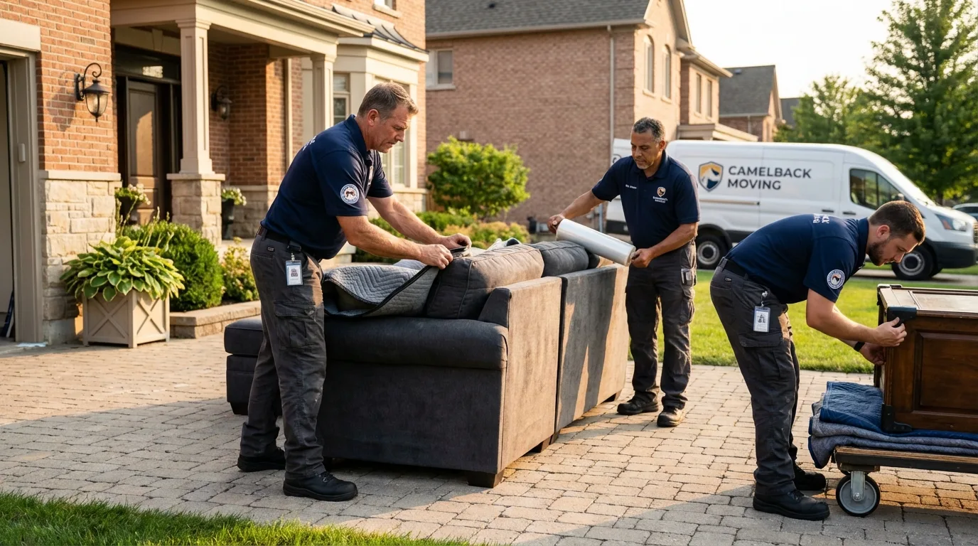 Large estate moving crew wrapping furniture in Encinitas, CA